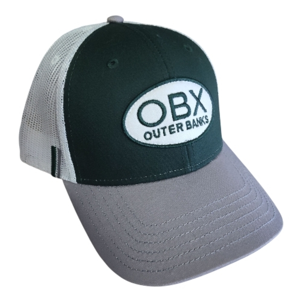 OBX- Outer Banks Patch Trucker Hat - Green- Greay- White